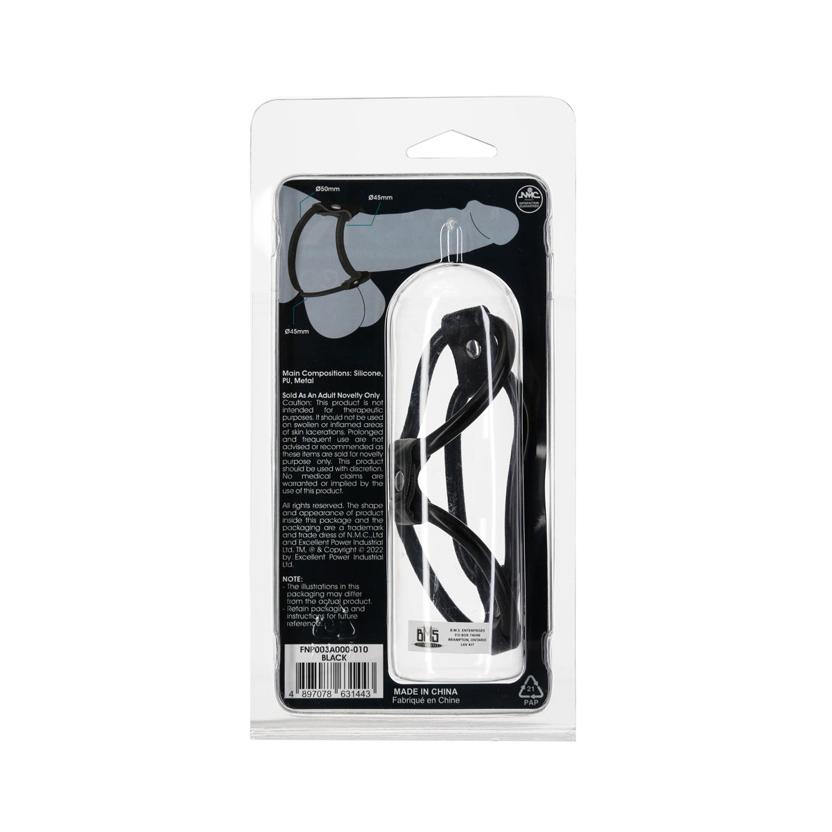 Excellent Power - Cock Ornament Pleasure Extender Silicone Triple Cock Ring – Black