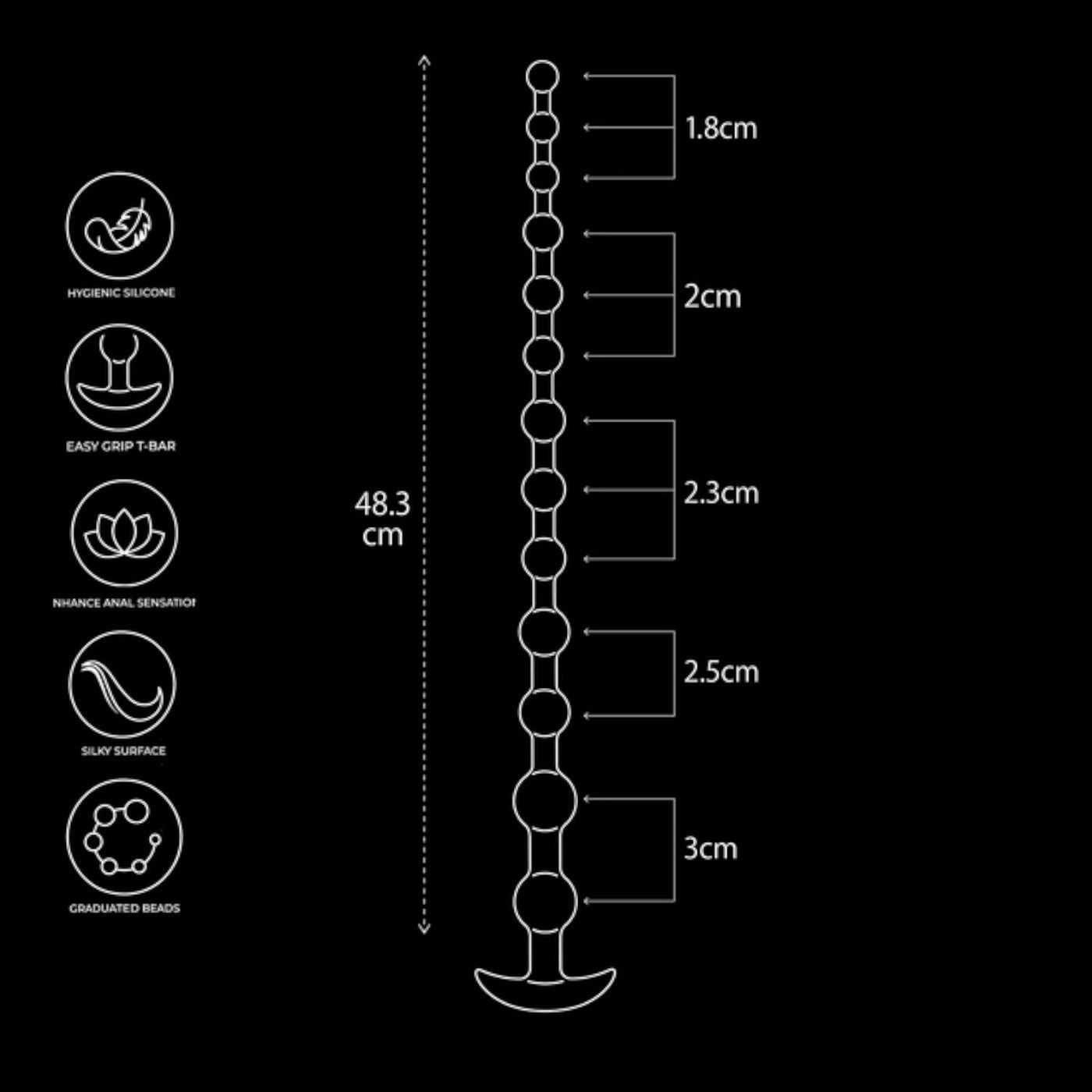 Arse Beads 19” Ribbed Silicone Anal Beads - Black