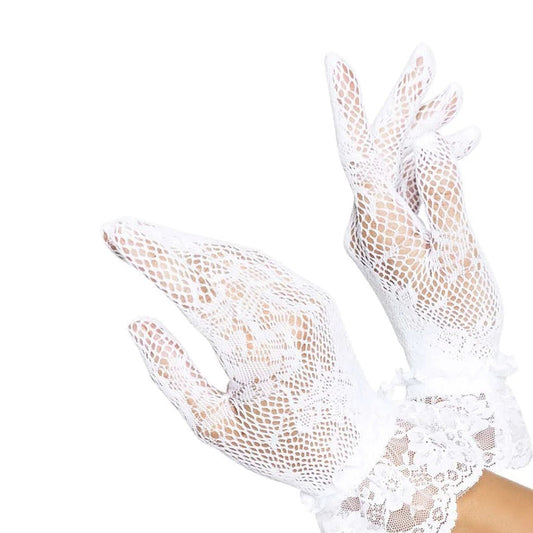 Leg Avenue® - Floral Stretch Lace Gloves - White - OS