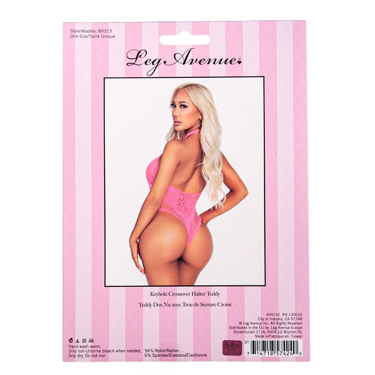 Leg Avenue Keyhole Crossover Halter Teddy – Pink – One Size Fits Most
