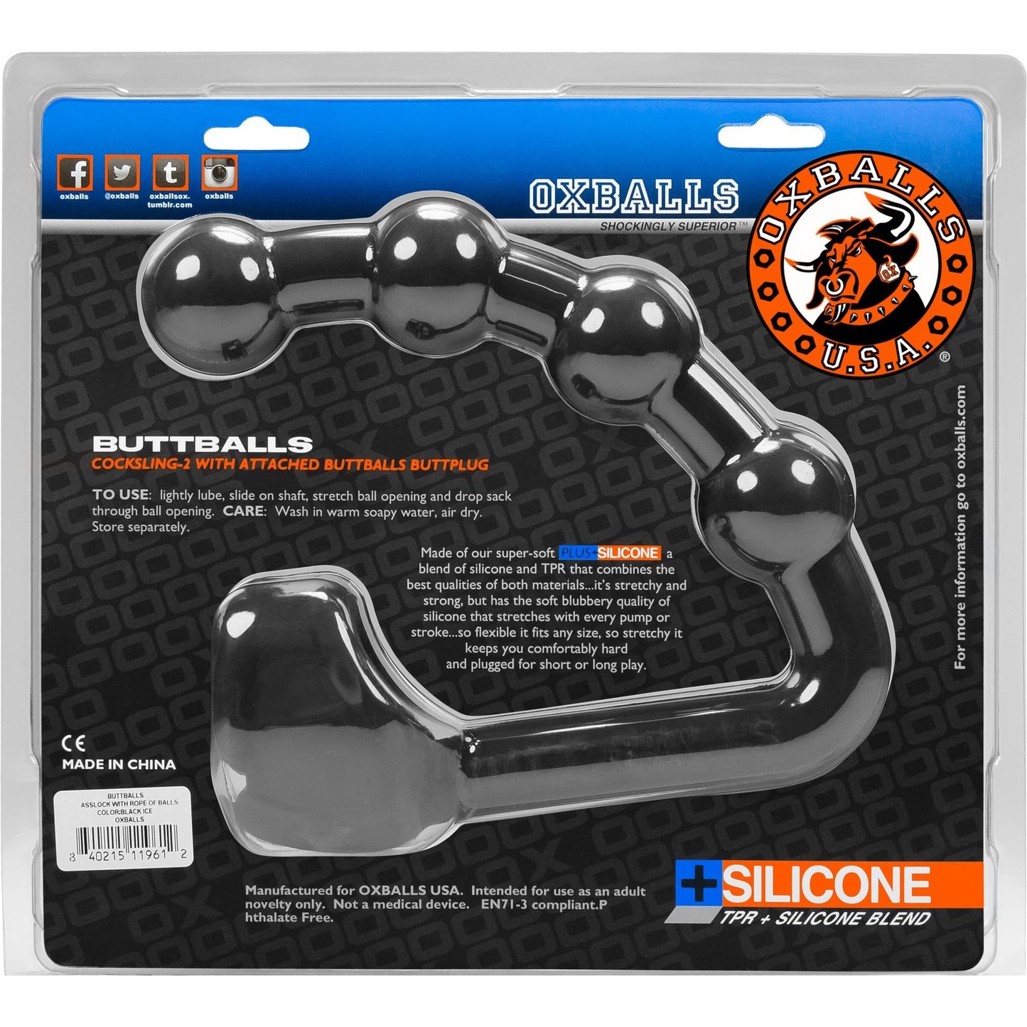 Oxballs Buttballs – Ass-Lock & Cocksling – Black Ice