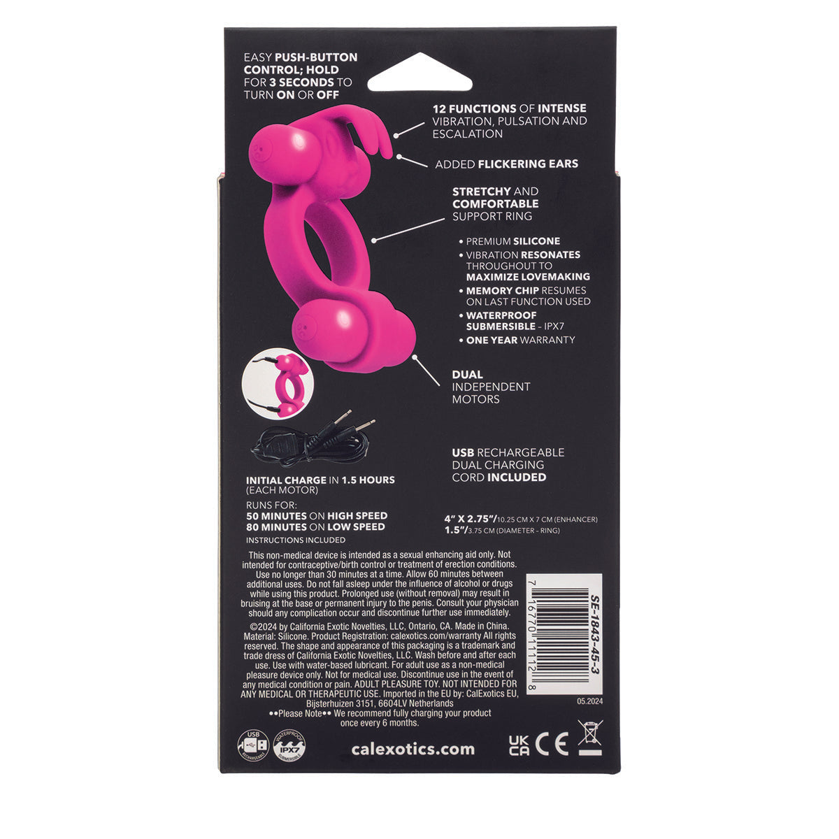 CalExotics® Silicone Rechargeable Rockin Rabbit – Pink