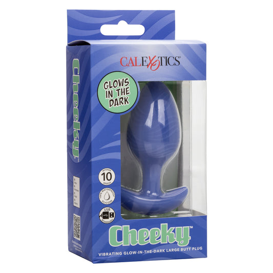CalExotics® Cheeky Vibrating Glow in The Dark Large Butt Plug - Blue