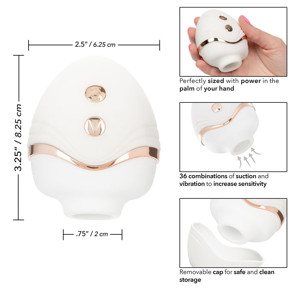 CalExotics® Empowered Palm Pleasure Goddess – Suction Vibrator – White