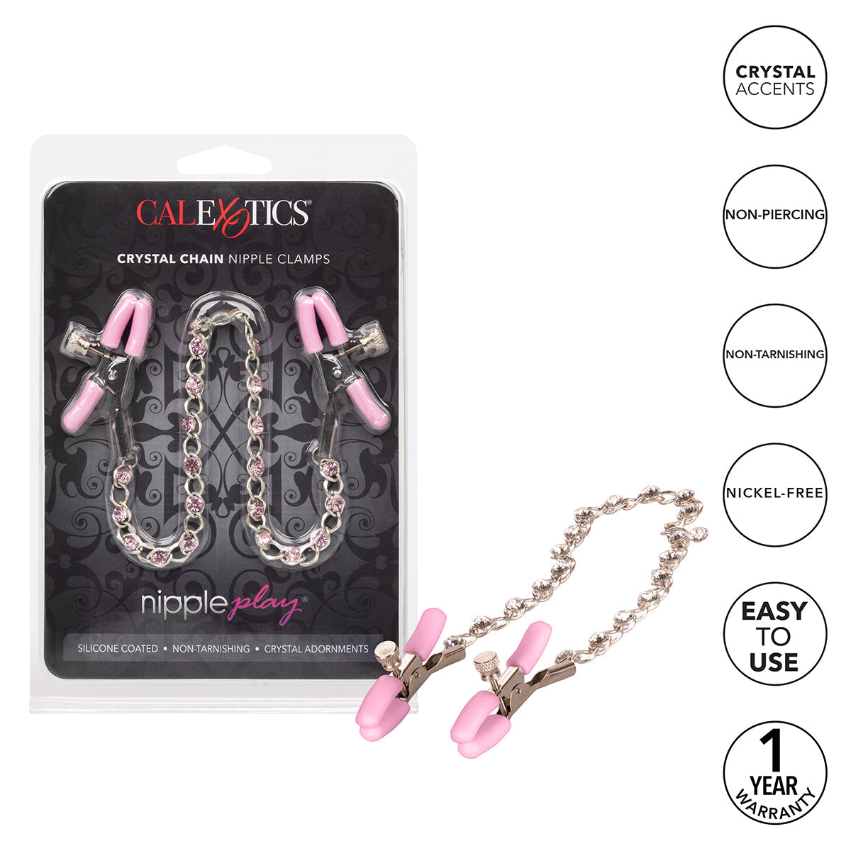 CalExotics® - Nipple Play Crystal Chain Clamps - Pink