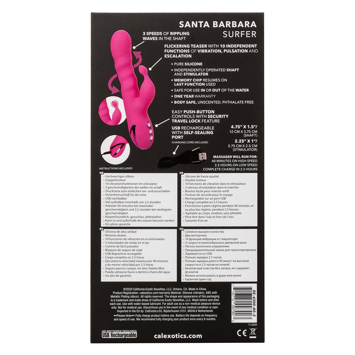 CalExotics® California Dreaming – Santa Barbara Surfer Dual Vibrator – Pink
