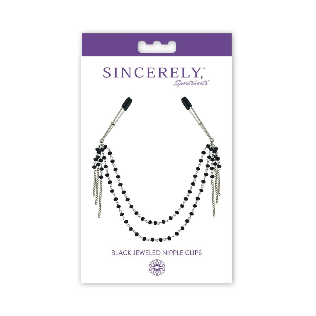 Sportsheets Sincerely Black Jewelled Tweezer Nipple Clips