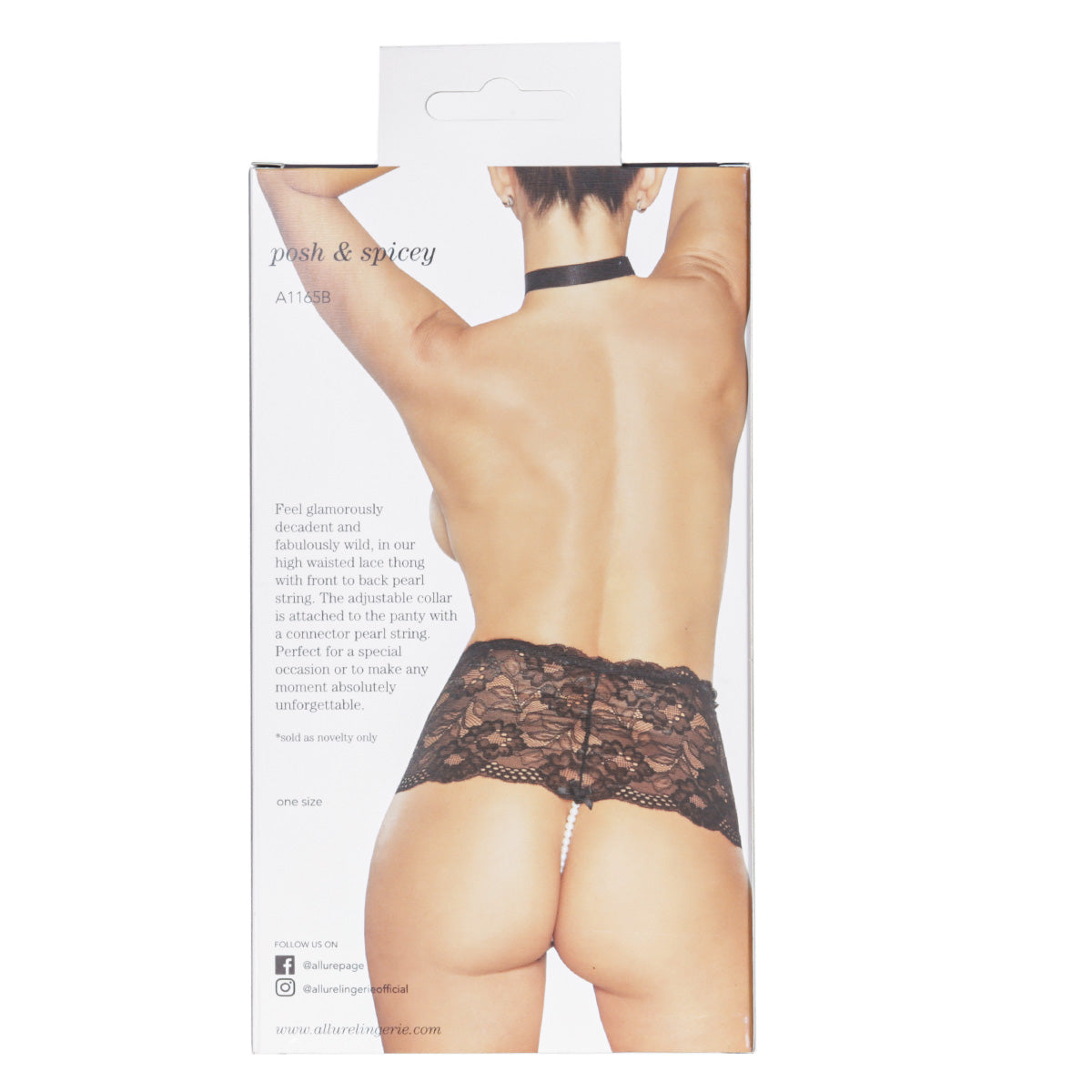 Allure Posh & Spicy Pearl Thong with Halter Neck – Black – One Size Fits Most