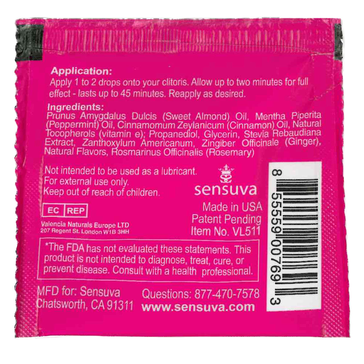 Sensuva – ON - For Her - Arousal Gel – Ice - Foil 4ml/0.13 fl oz.