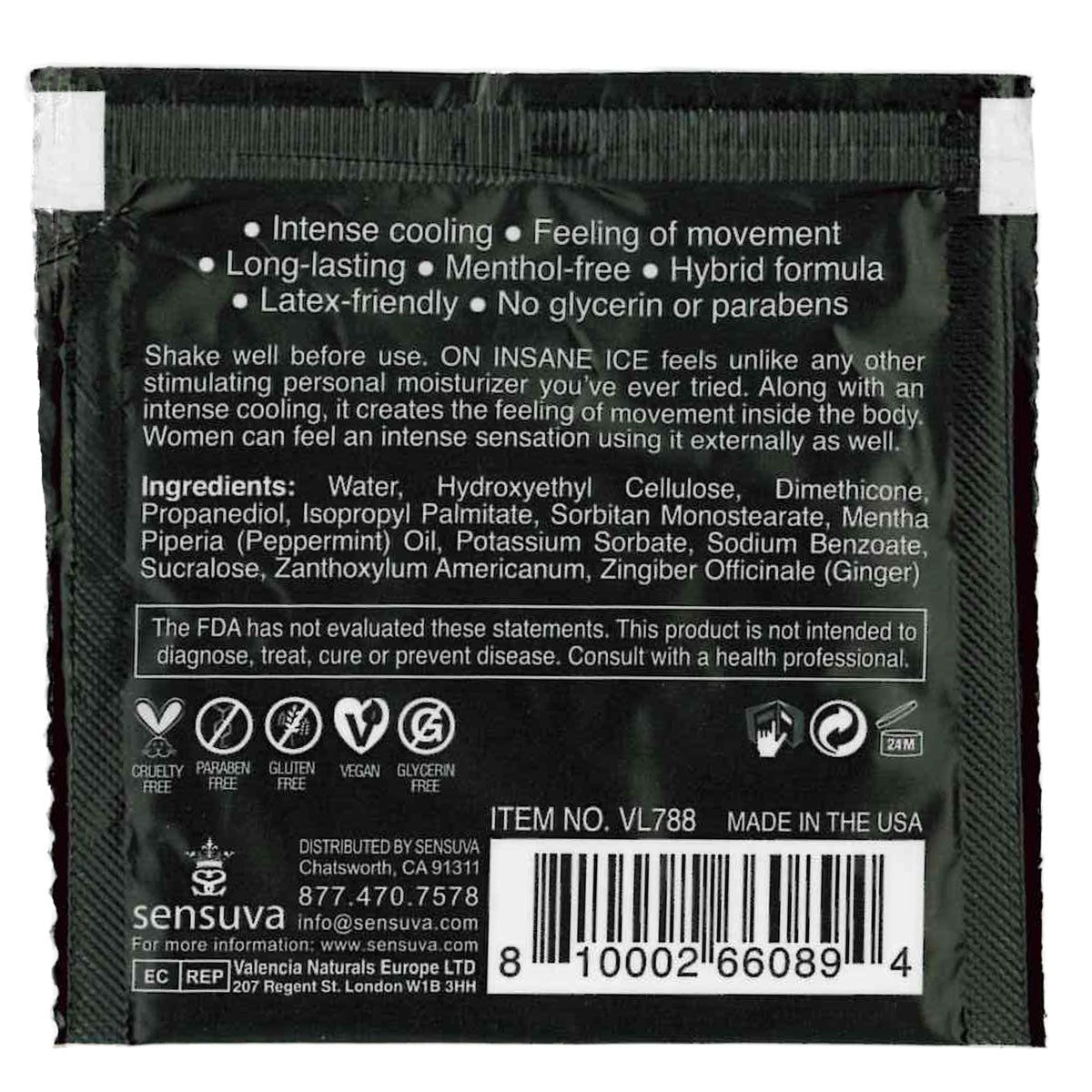 Sensuva – Ultra-Stimulating & Cooling ON INSANE - ICE - Foil 6ml/0.20 fl oz.