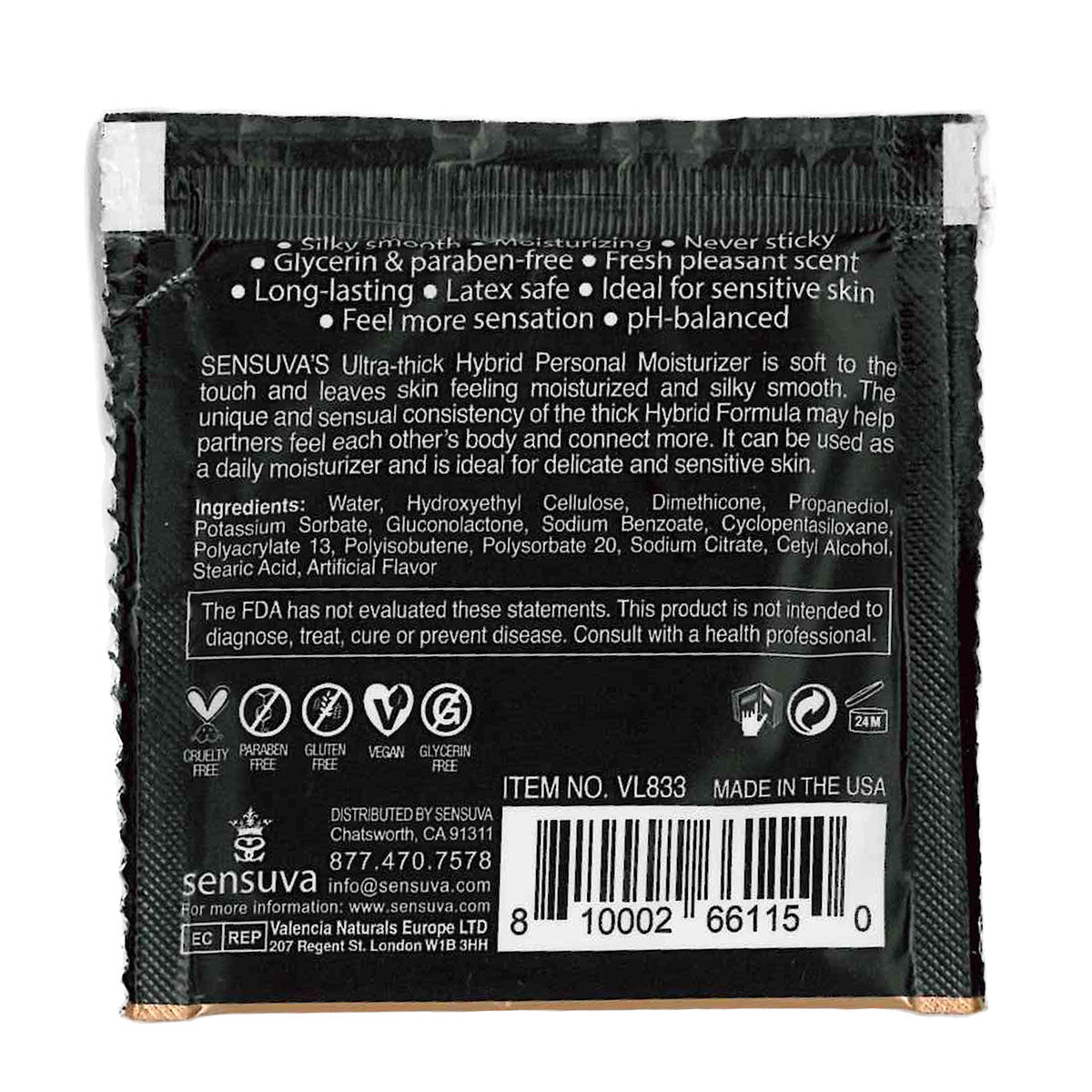 Sensuva – Ultra-Thick Hybrid Formula Personal Moisturizer – Blueberry Muffin - Foil 6ml/0.20 fl oz.