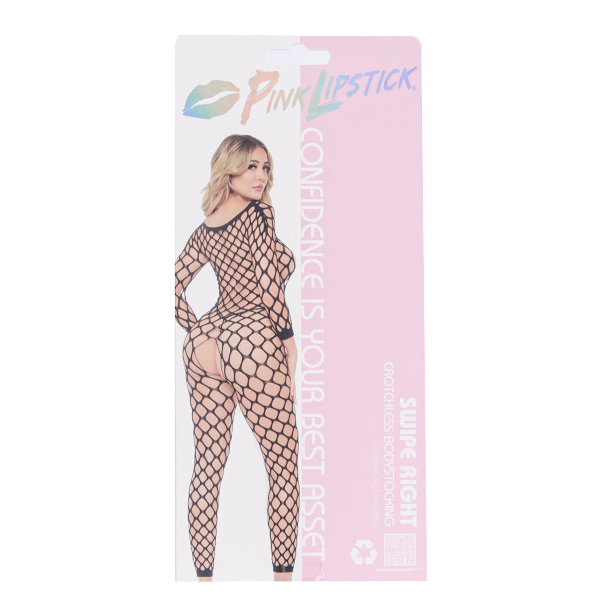 Pink Lipstick Swipe Right Crotchless Bodystocking - Black
