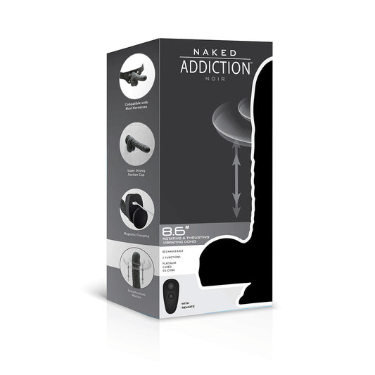 Naked Addiction - 8.6” Silicone Rotating & Thrusting Vibrating Dildo with Remote - Noir