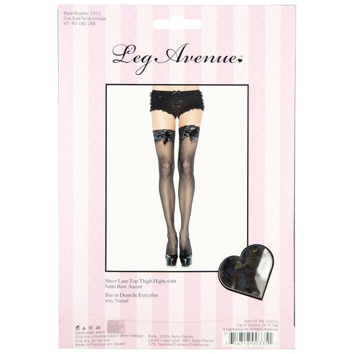 Leg Avenue Sheer Thigh-High Stockings with Satin Bow - Black - One Size