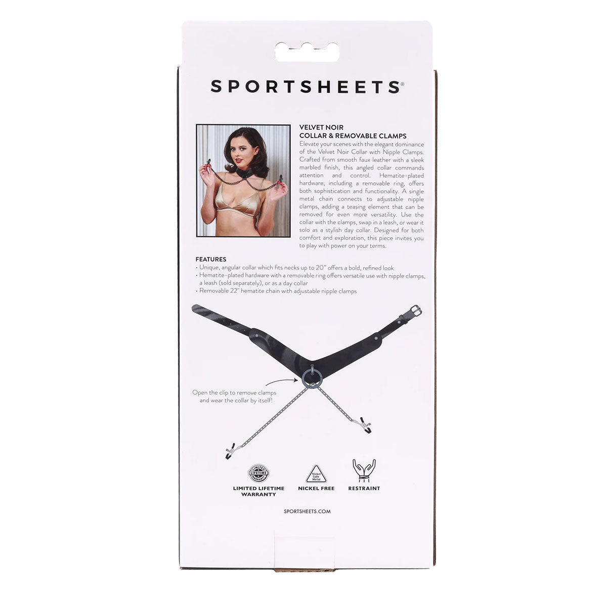 SportSheets Velvet Noir Collar & Removable Clamps