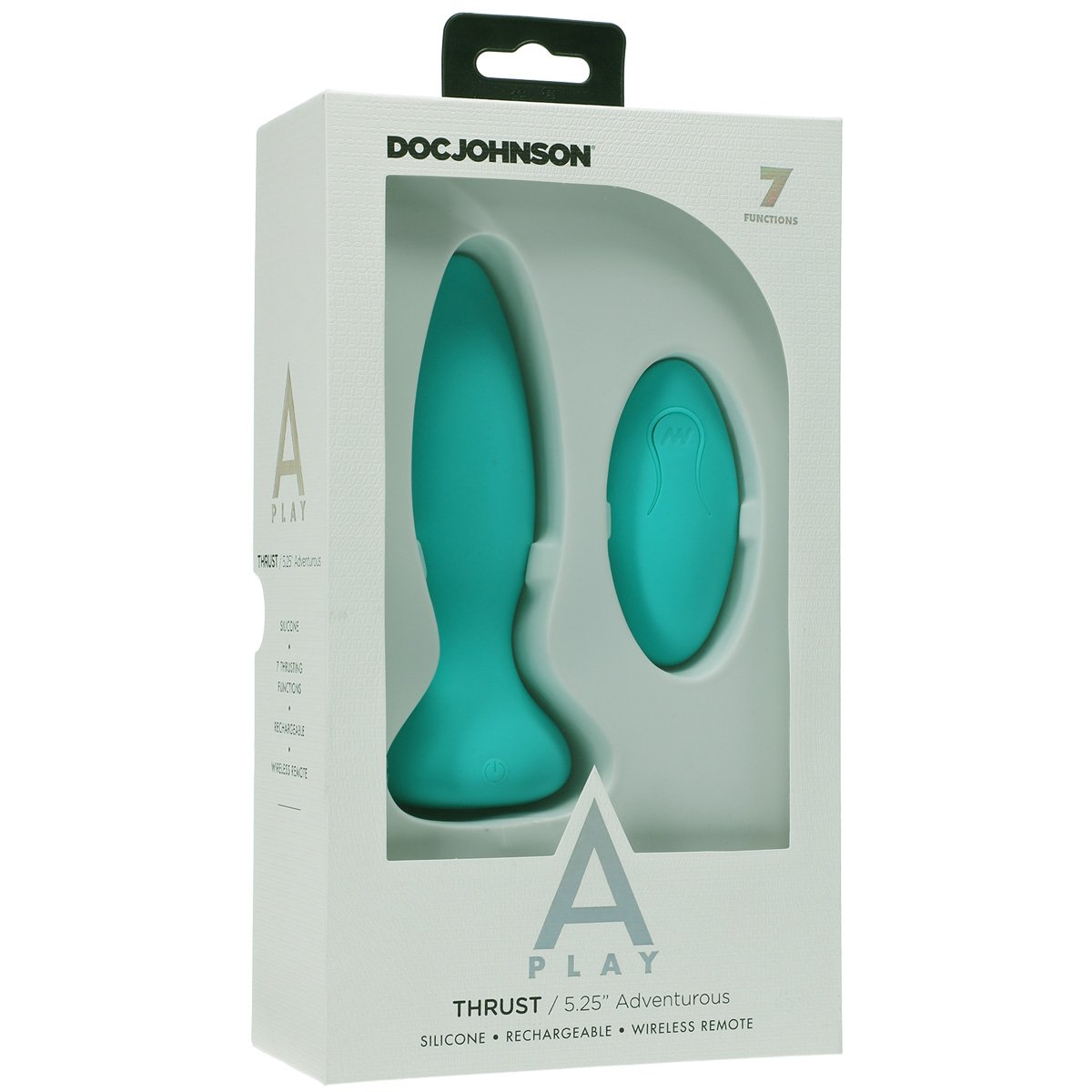 Doc Johnson A-Play - Thrust - Adventurous - Rechargeable Silicone Anal Plug with Remote - Teal