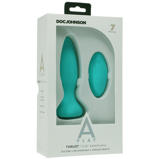 Doc Johnson A-Play - Thrust - Adventurous - Rechargeable Silicone Anal Plug with Remote - Teal