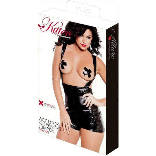 Kitten By Allure - Wet Look Suspender Jumper - Black - O/S