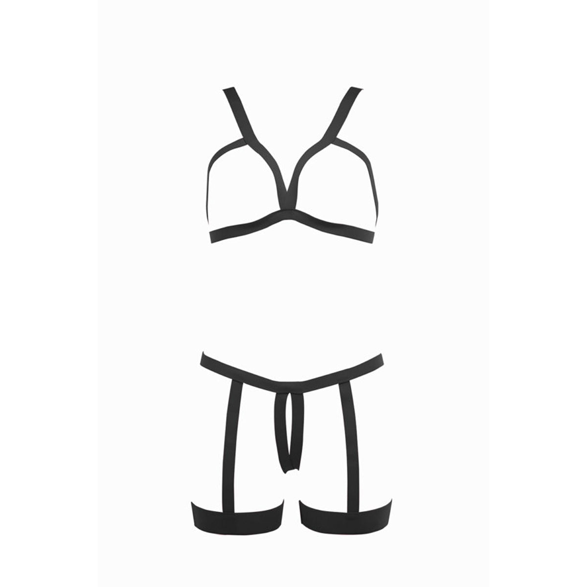 Kitten by Allure – Teaser - Open Bra & Panty Set with Leg Bands – Black - OS