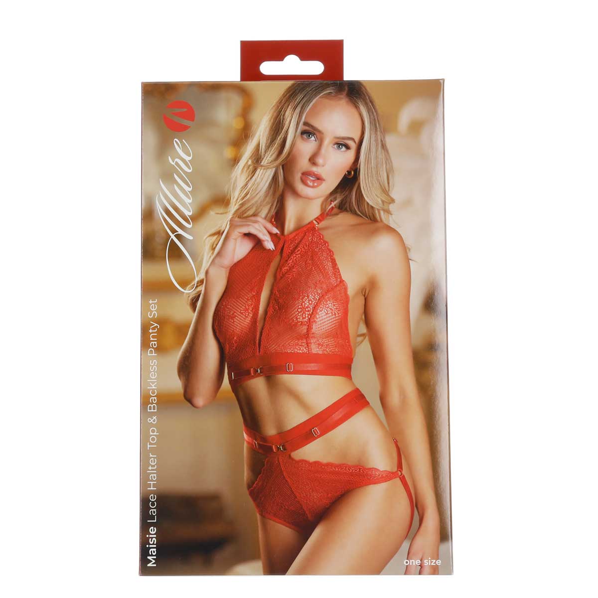 Allure - Maisie - Halter Top & Backless Panty Set – Red – OS