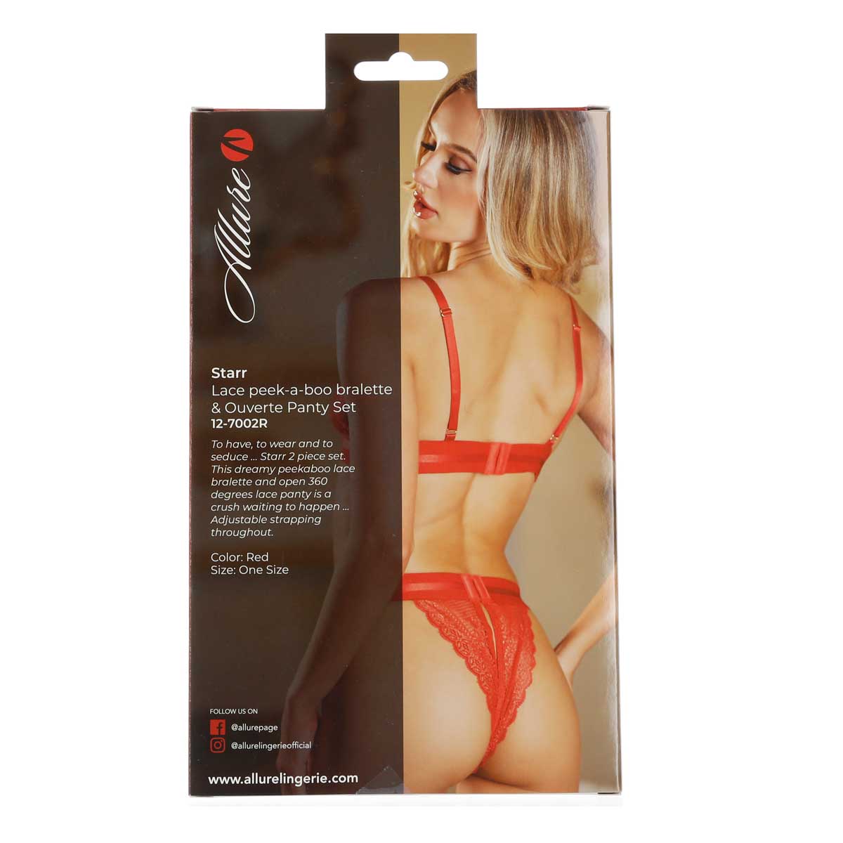 Allure - Starr - Lace Peek-A-Boo Bralette & Ouverte Panty Set – Red – OS