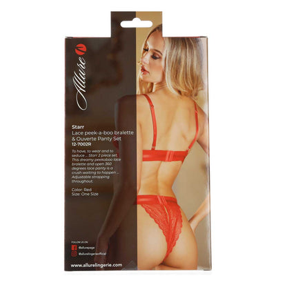 Allure - Starr - Lace Peek-A-Boo Bralette & Ouverte Panty Set – Red – OS