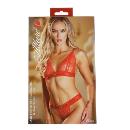 Allure - Starr - Lace Peek-A-Boo Bralette & Ouverte Panty Set – Red – OS