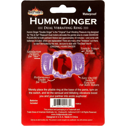 HottProducts Humm Dinger Double Dinger - Dual Vibrating Cock Ring - Purple