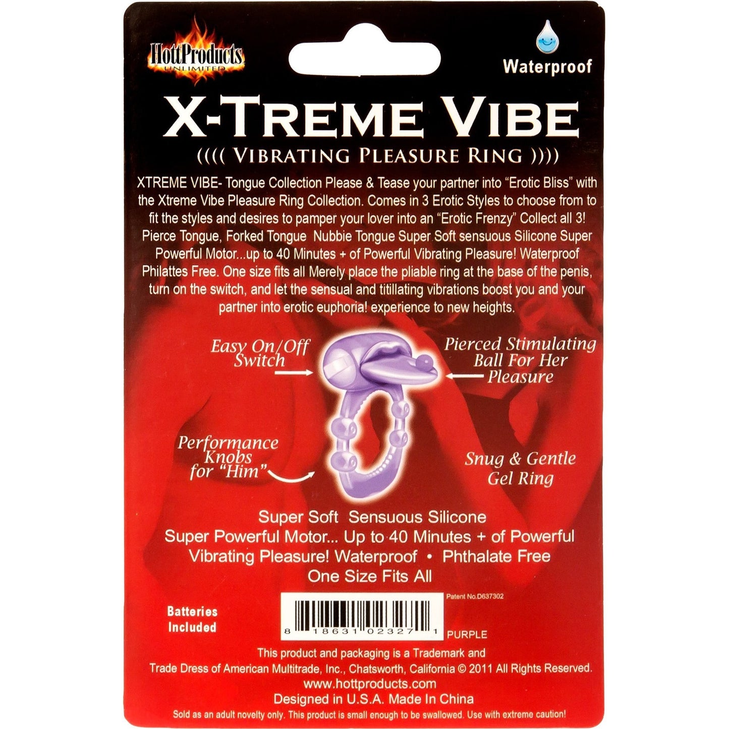 HottProducts Pierced Tongue Pleasure Ring - Vibrating Cock Ring - Purple