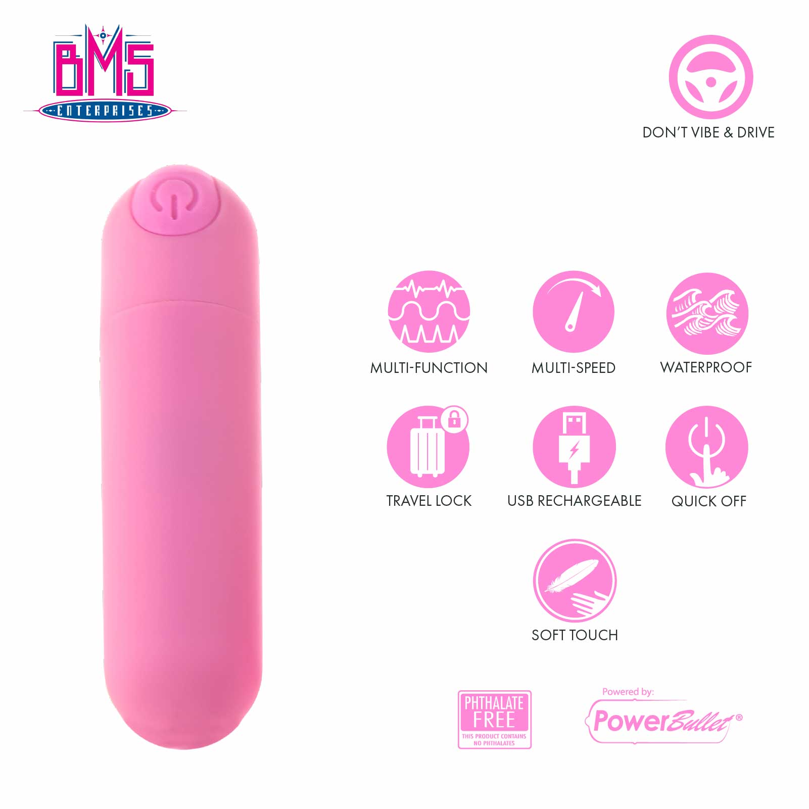 Pure Love® - Rechargeable Power Bullet With Silicone Case - Pink