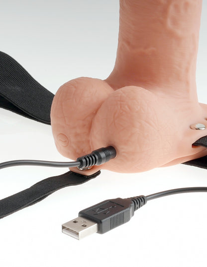 Fetish Fantasy 7" Hollow Rechargeable Strap-On with Balls, Flesh