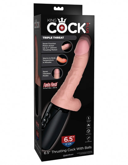 King Cock Plus 6.5" Thrusting Cock with Balls - Flesh