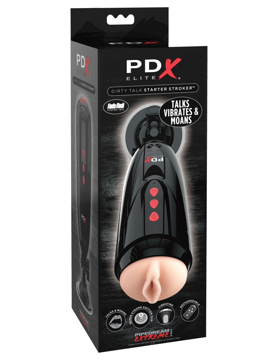 Pipedream Extreme Elite Dirty Talk Starter Stroker - Light/Black