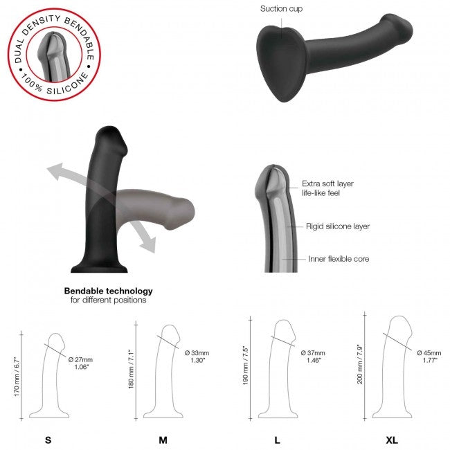 StrapOnMe Semi-Realistic Dual Density Bendable Dildo Black L (MSRP CAD$119.99)