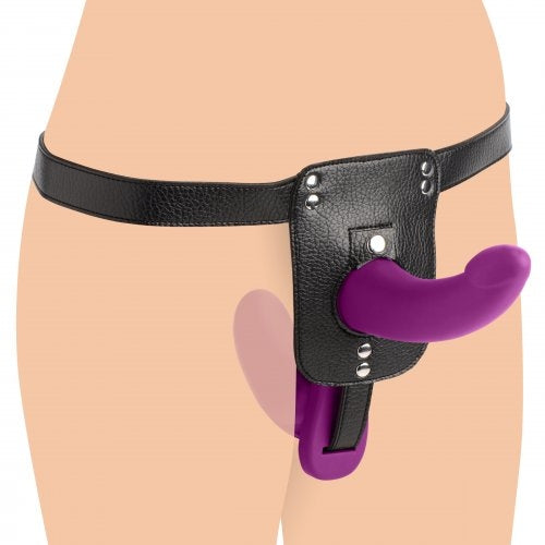 Strap U Double Take 10X Double Penetration Vibrating Strap-on Harness - Purple