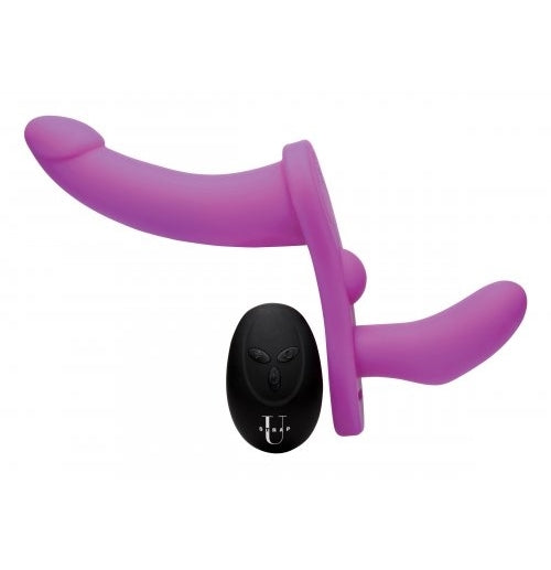 Strap U Double Take 10X Double Penetration Vibrating Strap-on Harness - Purple