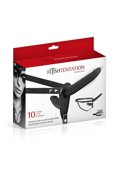 FT Vibrating Strap-On with Double Dildo Black