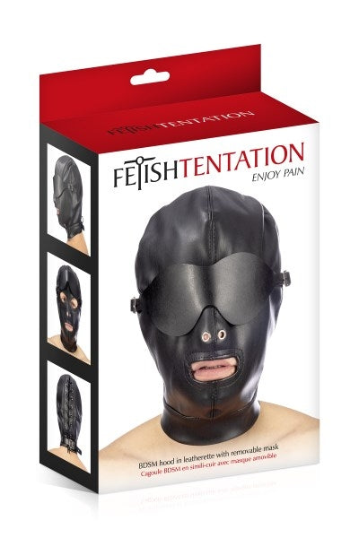 FT BDSM Hood in Leatherette with Removable Mask