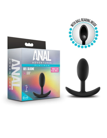 Blush - Anal Adventures Platinum - Silicone Vibra Slim Plug - Small - Black
