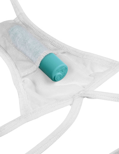 Hookup Panties Remote Bow-Tie G-String - Fits Size S-L White/Blue