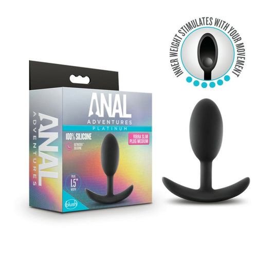 Blush - Anal Adventures Platinum - Silicone Vibra Slim Plug - Medium - Black