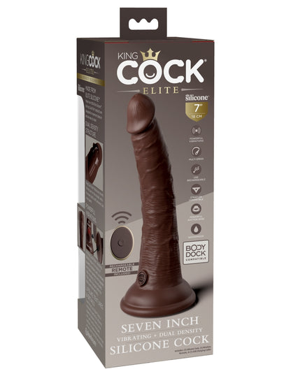 King Cock Elite 7" Dual Density Vibrating Silicone Cock with Remote - Brown