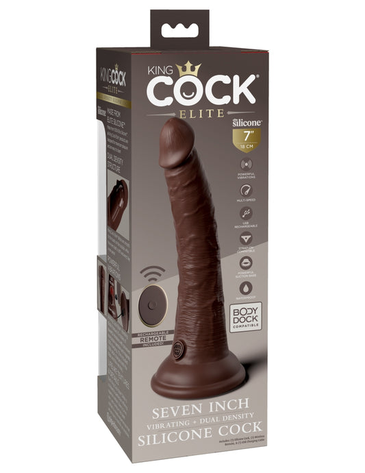 King Cock Elite 7" Dual Density Vibrating Silicone Cock with Remote - Brown