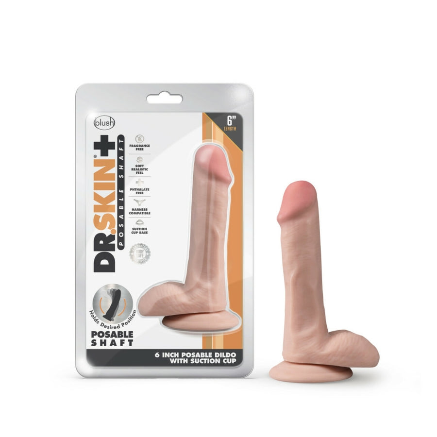 Blush - Dr. Skin Plus - 6 Inch Posable Dildo With Balls - Vanilla