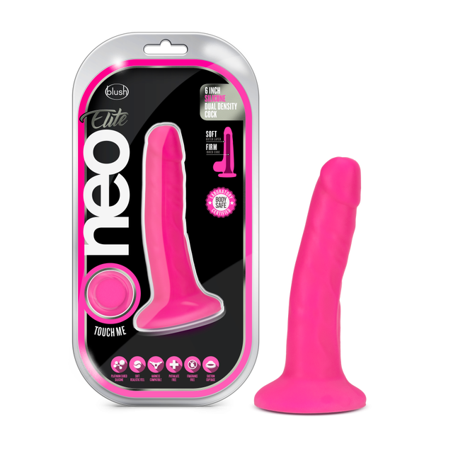 Blush - Neo Elite - 6 Inch Silicone Dual Density Cock - Neon Pink