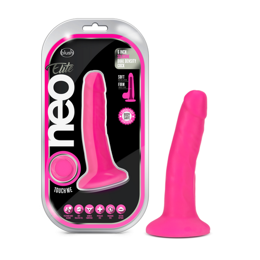 Blush - Neo Elite - 6 Inch Silicone Dual Density Cock - Neon Pink