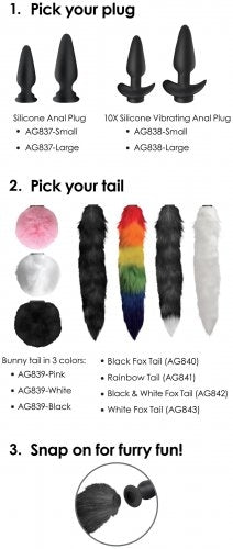 Tailz - Snap-On Vibrating Silicone Anal Plug & 3 Tails w/ Remote Control