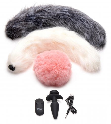 Tailz - Snap-On Vibrating Silicone Anal Plug & 3 Tails w/ Remote Control