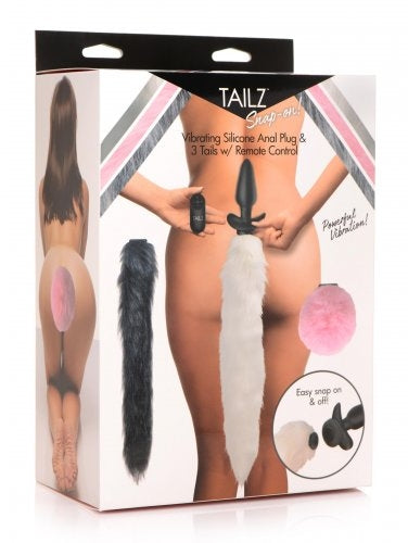 Tailz - Snap-On Vibrating Silicone Anal Plug & 3 Tails w/ Remote Control