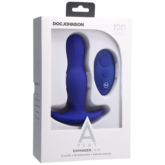Doc Johnson A-Play - EXPANDER - Rechargeable Silicone Anal Plug with Remote - Royal Blue